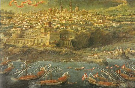 Il Passaggio della flotta di don Martino De Redin, Gran Maestro dell'Ordine Gerosolimitano al largo della città (G.Platania, 1657, Pinacoteca Zelantea)